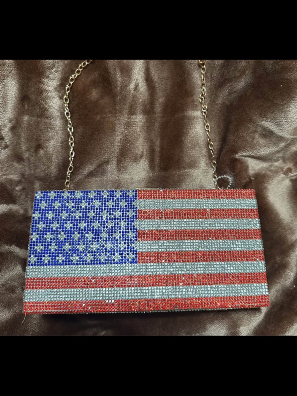 Crystal American Flag Evening Clutch - Red, White & Blue